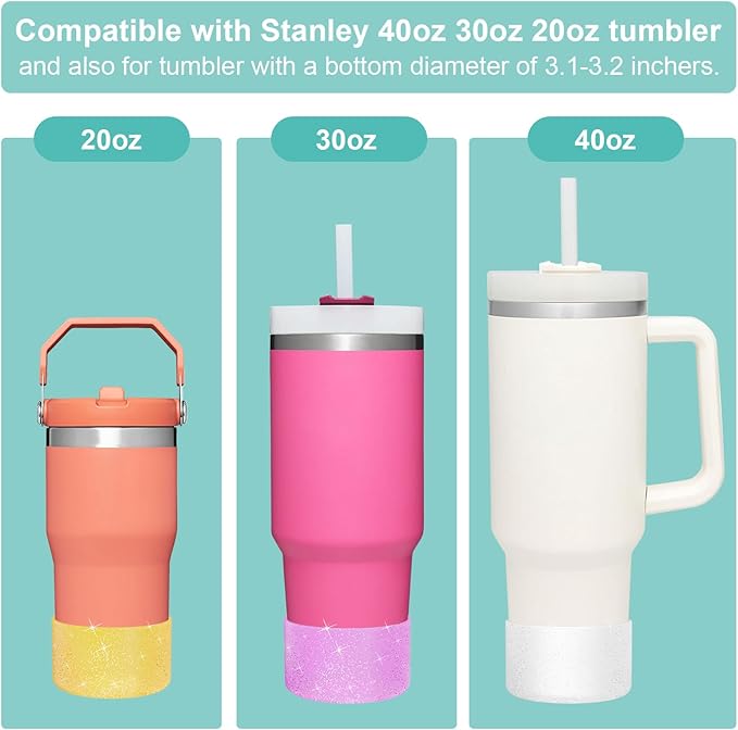 Upgrade 2PCS Protective Silicone Boot Bumper for Stanley Quencher Adventure 40oz 30oz IceFlow 20oz 30oz Tumbler, Water Bottle Bottom Sleeve Cover Accessories for Stanley Mug Cup(Glitter Silver)