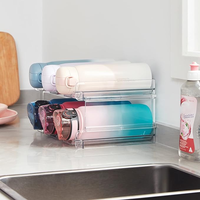 Lifewit Stackable Water Bottle Organizer for Cabinet, Plastic Bottle Holder Fits Bottles & Tumblers up to 3.8" Diameter, Pantry, Countertop & Fridge, Holds 6 Bottles