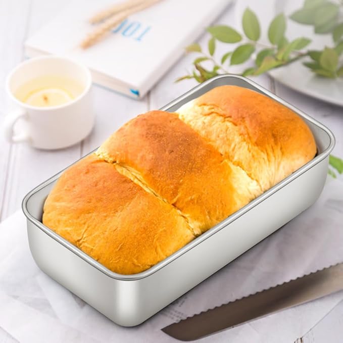 E-far Loaf Pan Set of 16, Stainless Steel Loaf Pan for Baking Bread 9 x5, Rectangle Metal Bakeware Mold for Homemade Banana Bread Meatloaf Brownies, Healthy & Non Toxic, Easy Release & Dishwasher Safe