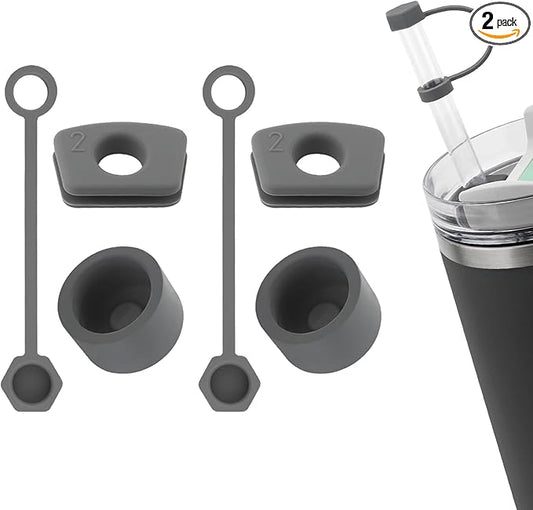 Silicone Spill Stopper Set Compatible with Stanley Cup 2.0 30oz & 40oz with Straw Cover (Set of 2, Grey)
