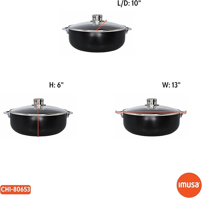 IMUSA 4.4Qt Bistro Ceramic Nonstick Caldero/Dutch Oven with Glass Lid, Black