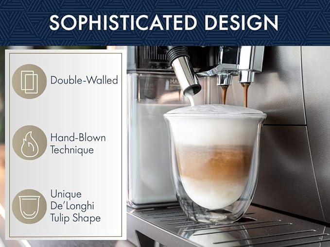 DeLonghi Thermal Espresso Glasses (Set of 2) and Cappuccino Glasses (Set of 2) Bundle