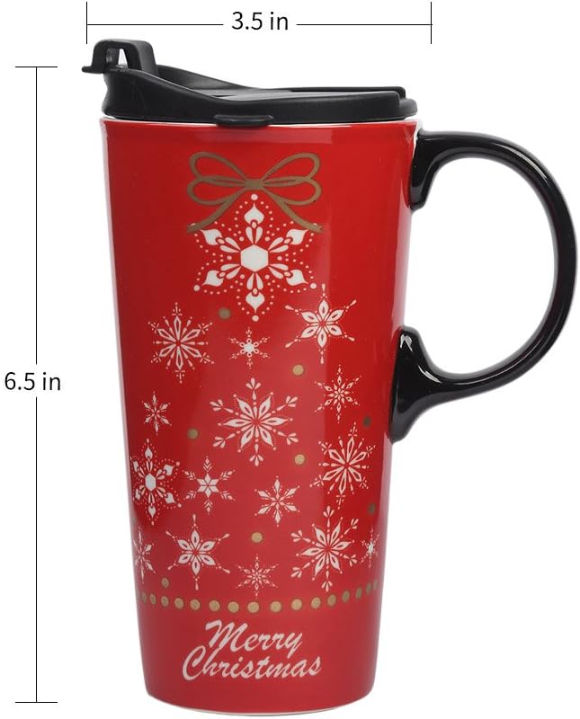 Topadorn Christmas Ceramic Mug Coffee Cup with Sealed Lid and Matched Gift Box Latte Mug 17oz(Snowflake)