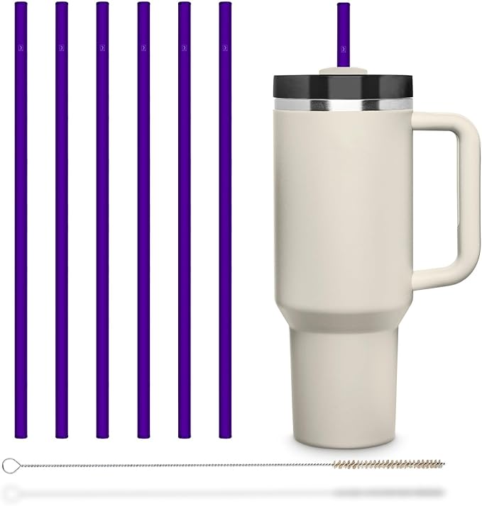 HALM Stanley Quencher Tumbler Glass Straws Purple Reusable Replacement Straws for Tumbler with Handle Stainless Steel Drinking Cup Accessory BPA-Free & Dishwasher Safe