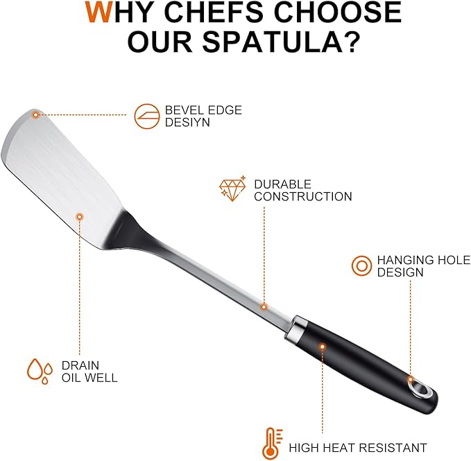 Stainless Steel Spatula Set, 1PC Heavy Duty Turner/Metal Spatula, High Heat Resistant Kitchen Cooking Utensils, Ideal Cookware for Frying Steak, Fish, Eggs or Pancakes