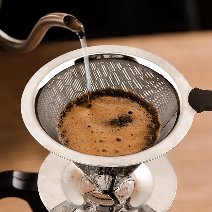 Pour Over Coffee Dripper, Double Mesh Coffee Filte-r Paperless Coffe-e Strainer - Image 7