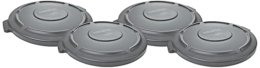 Rubbermaid Commercial Products BRUTE Heavy-Duty Round Trash/Garbage Lid, 10-Gallon, Gray, Compatible with Rubbermaid BRUTE 10-Gallon Can (Pack of 4)