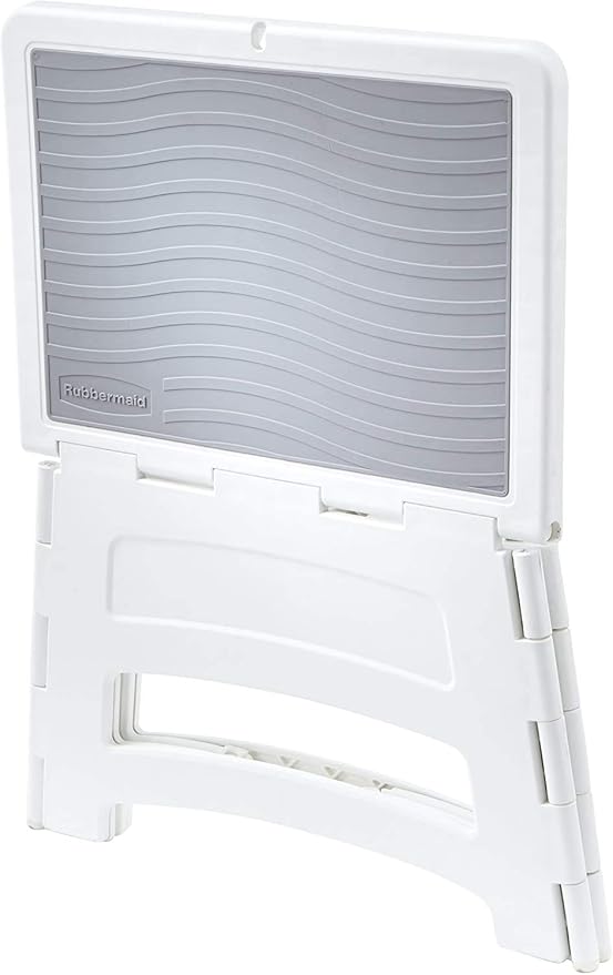 Rubbermaid Mini Folding Step Stool, Short, Foldable, Lightweight with Slip Resistant Treads and Non-Slip Feet, White