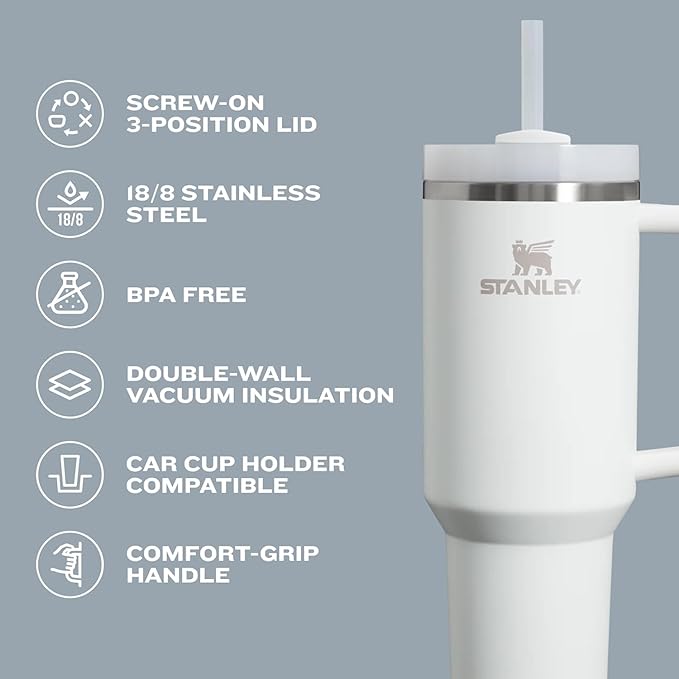 STANLEY Quencher H2.0 Tumbler with Handle and Straw 30 oz | Flowstate 3-Position Lid | Cup Holder Compatible for Travel | Insulated Stainless Steel Cup | BPA-Free | Cream Royal