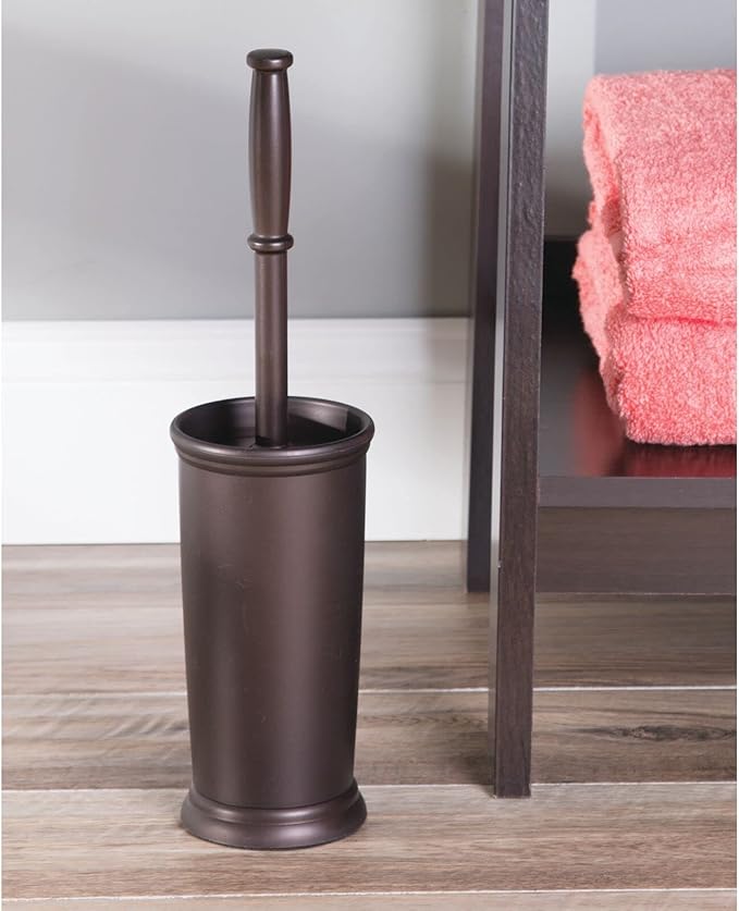 mDesign Toilet Bowl Brush and Holder - Covered Bathroom Brush - Standing Scrubber in Modern Holder - Space Saving, Deep Cleaning - 2 Pack - Hyde Collection, Bronze