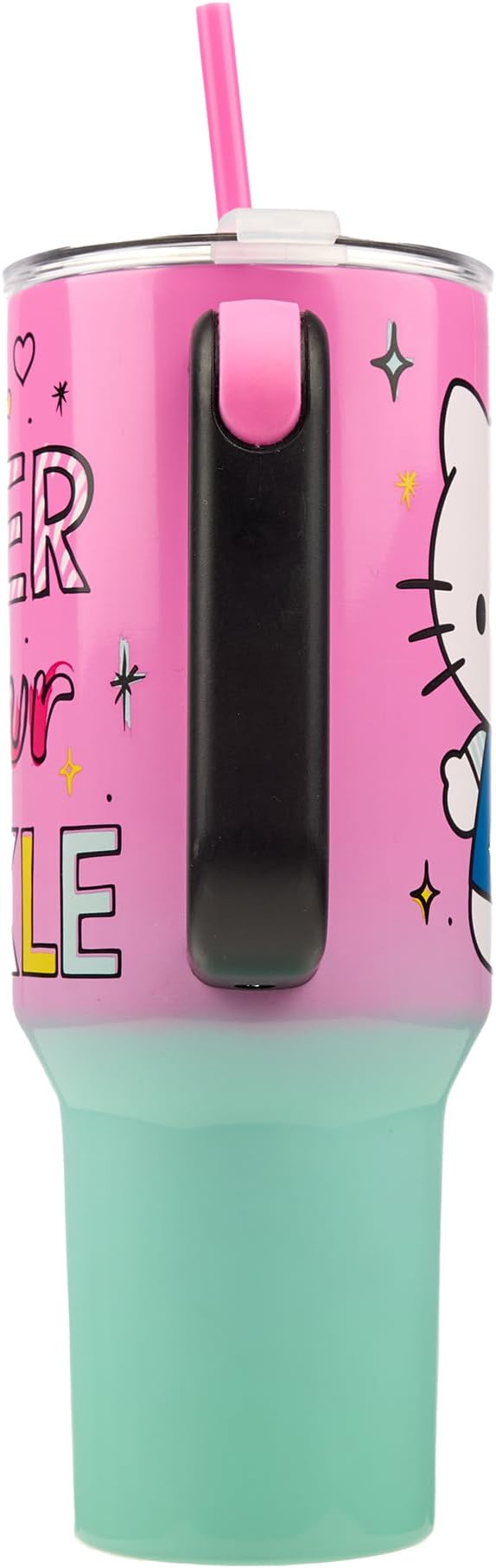 Bioworld Hello Kitty “Never Lose Your Spark” Vacuum Insulated 40 Oz. Pink & Green Ombre Stainless Steel Tumbler with Leak-Proof Lid & Easy Carry Handle for Travel or Home