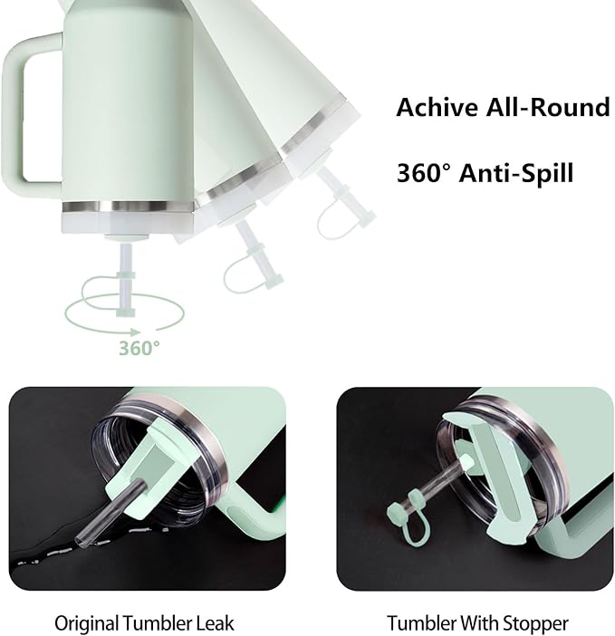 Silicone Spill Stopper Set Compatible with Stanley Cup 2.0 30oz & 40oz with Straw Cover (Set of 2, Mist)