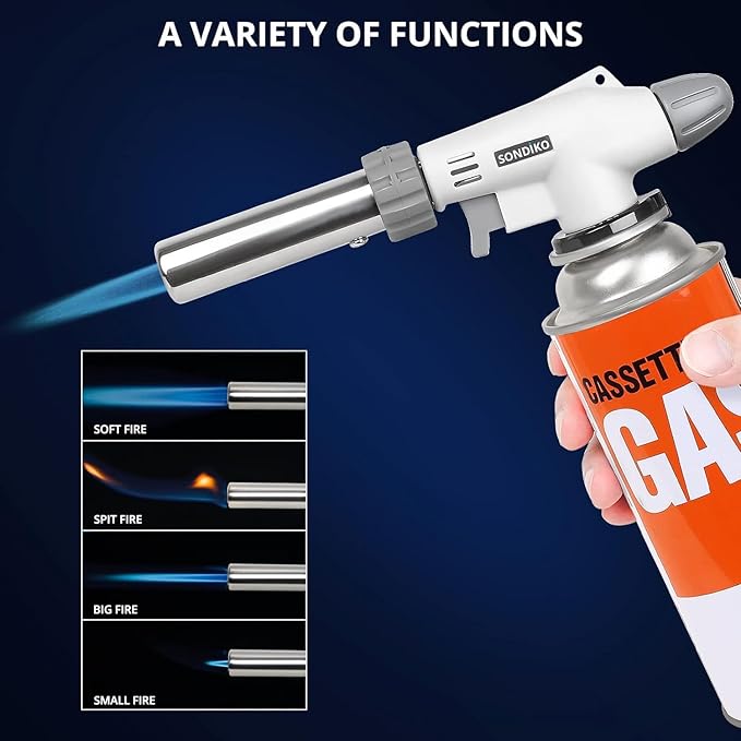 Sondiko Dual Flame Mode Butane Torch Lighter Head, Professional Grilling Tool with Adjustable Flame, Reverse Use for BBQ, Soldering, Charcoal&Campfire Torch Lighter(Fuel Not Included)