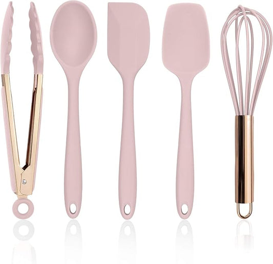 COOK WITH COLOR Silicone Cooking Utensils, Kitchen Utensil Set, Easy to Clean Silicone Kitchen Utensils, Cooking Utensils for Nonstick Cookware, Kitchen Gadgets Set, Standard, Pink