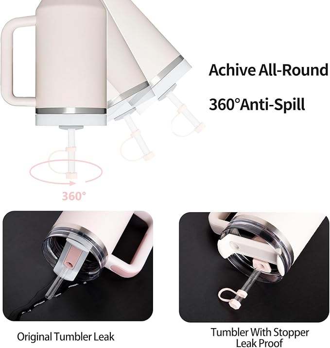 Silicone Spill Stopper Set Compatible with Stanley Cup 2.0 30oz & 40oz with Straw Cover (Set of 2, Rose Quartz)