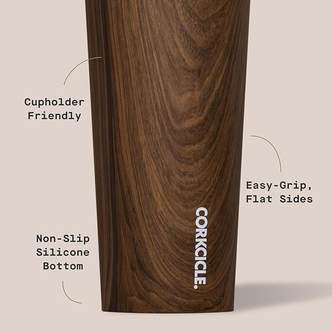 Corkcicle Classic Tumbler - Keeps Drinks Cold for 9 Hours & Hot for 3 - Triple-Insulated Stainless Steel - Holiday Tumbler Gift - 24 oz - Walnut Wood