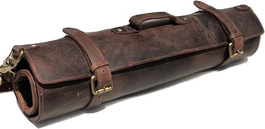 vintage crafts Genuine Buffalo Leather Knife Roll Set Chef's Knife Holder Cutlery Sheath Artist Case Organizer Storage bag Travel Friendly Gift for Men & Women Portable chef knife cases Organizer