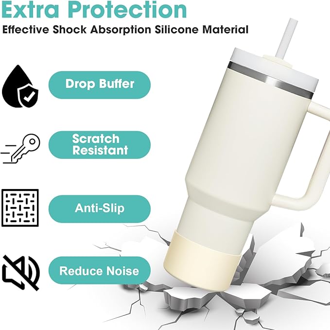Upgrade 2PCS Protective Silicone Boot Bumper for Stanley Quencher Adventure 40oz 30oz IceFlow 20oz 30oz Tumbler, Water Bottle Bottom Sleeve Cover Accessories for Stanley Mug Cup(Cream)