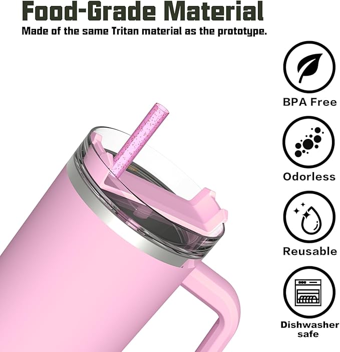 Replacement Straw Compatible with Stanley 40 oz 30 oz Cup Tumbler, 6 Pack Reusable Straw with Cleaning Brush, Plastic, Color, Dishwasher Safe