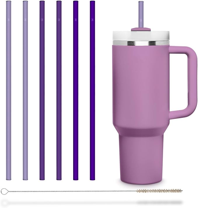 HALM Stanley Quencher Tumbler Glass Straws Purple Reusable Replacement Straws for Tumbler with Handle Stainless Steel Drinking Cup Accessory BPA-Free & Dishwasher Safe