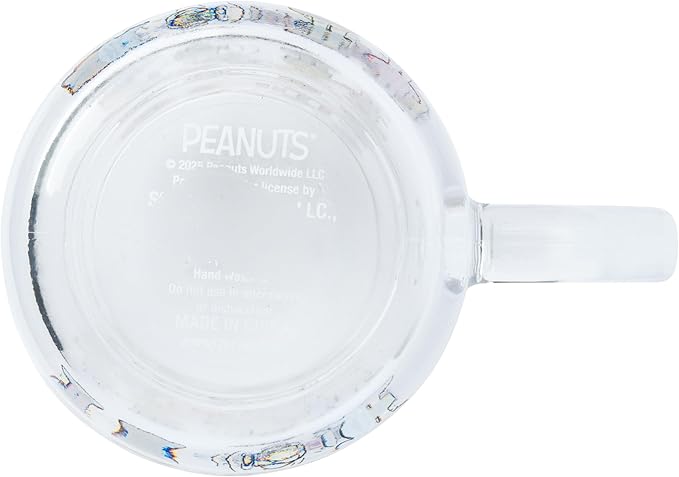 Silver Buffalo Peanuts Featuring Charlie Brown, Snoopy, Woodstock, Sally, Lucy, Linus, Schroeder, Franklin, and Pig-Pen Travel Glass Mug With Slide Close Lid and Handle, 14 Ounces