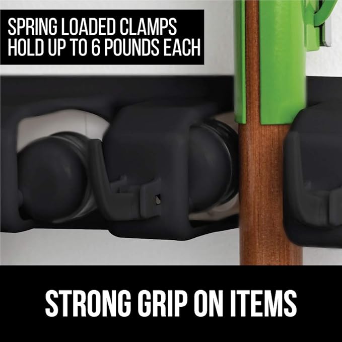 GORILLA GRIP Wall Mount Hook Fixture, Also Includes Slots to Hold Mop, Broom, Tools, Easy Install, Organize Cleaners, Tools, Home, Kitchen, Garage, 4 Hooks 3 Slots, Black