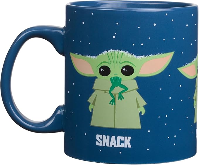 Silver Buffalo Star Wars The Mandalorian The Child Baby Yoda Grogu Protect Attack Snack Ceramic Coffee Mug, 20-Ounces