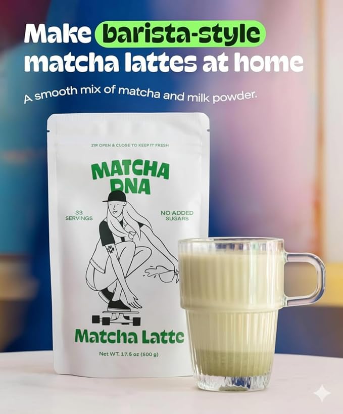 MatchaDNA Matcha Latte – Sweet Matcha Latte Powder with Milk, No Sugar Added – Green Tea Lattes Mix for Hot or Iced Drinks – Organic Macha Tea, Antioxidant Rich, Smooth Energy Boost (17.6 oz Pouch)