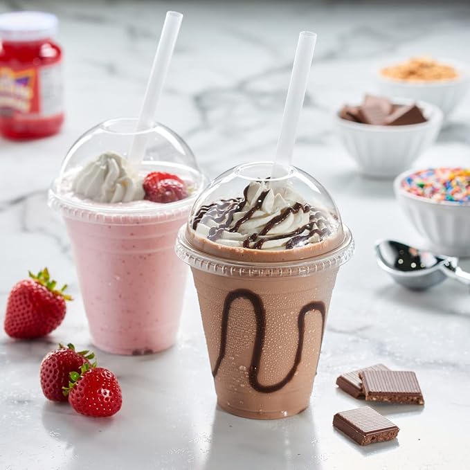 GUSTO [12 oz. - 50 Count Clear Plastic Cups With Dome Lids - Perfect for Smoothies, Milkshakes, and To-Go Beverages (Formerly Comfy Package)