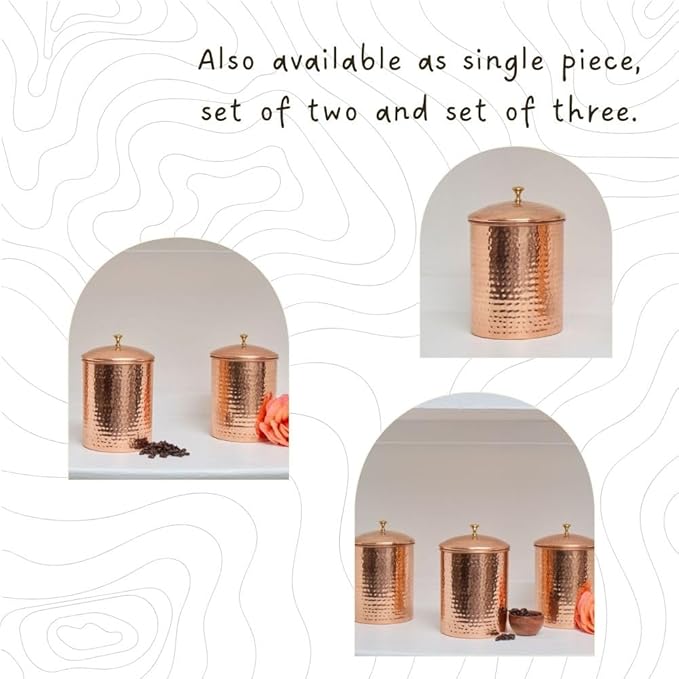 Pure Copper Canisters for Coffee Tea Sugar Flour, Food Storage Containers with Lids, Kitchen Countertop Decor, Kitchen Storage, Hand Hammered, Small (Copper Canister (1))