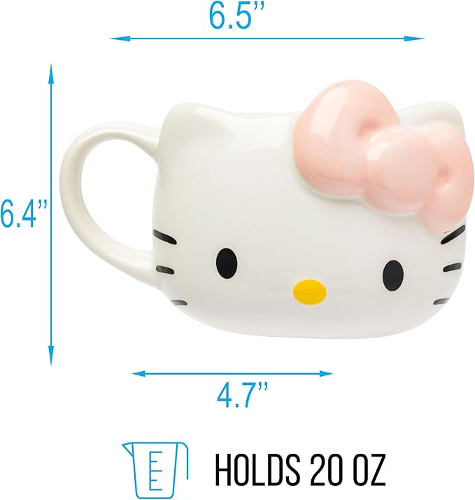 Silver Buffalo Sanrio Hello Kitty Light Pink Bow Ceramic 3D Sculpted Mug, 20 Ounces