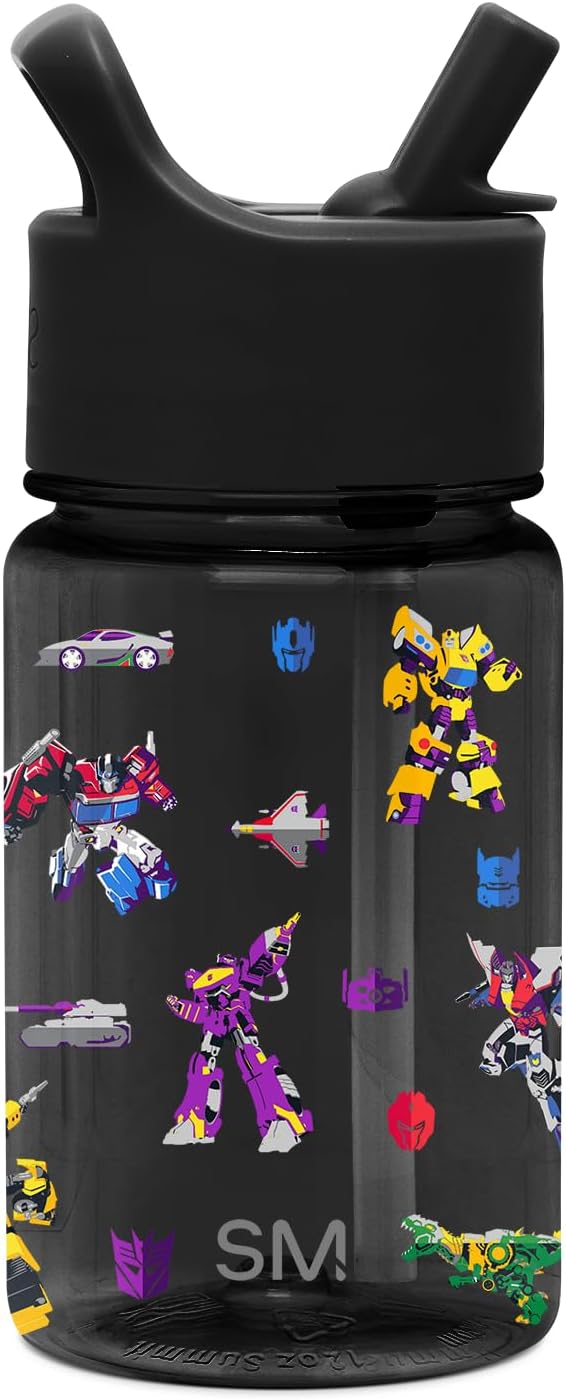 Simple Modern Transformers Kids Water Bottle Plastic BPA-Free Tritan Cup with Leak Proof Straw Lid | Reusable and Durable for Toddlers, Girls and Boys | Summit Collection | 12oz, Block Nation