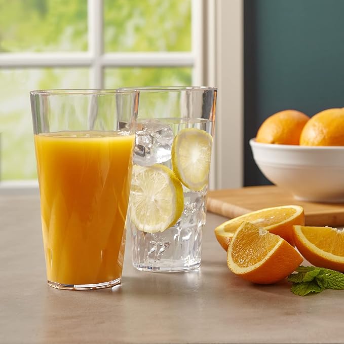 US Acrylic Palmetto [Set of 16] 20 ounce Plastic Stackable Water Tumblers in Clear, Lightweight Value Set of Drinking Cups, Reusable, BPA-free, Made in the USA, Top-rack Dishwasher Safe