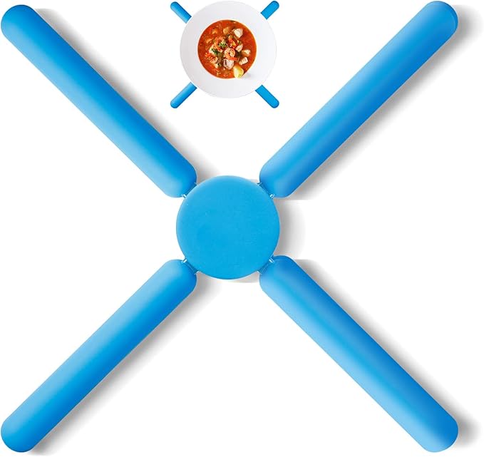 3/Pack Foldable Trivets Silicone, FENGCHEN Folding Trivets, Non-Slip Collapsible Cross Compact Design Expandable Silicone Pot Holder, Blue