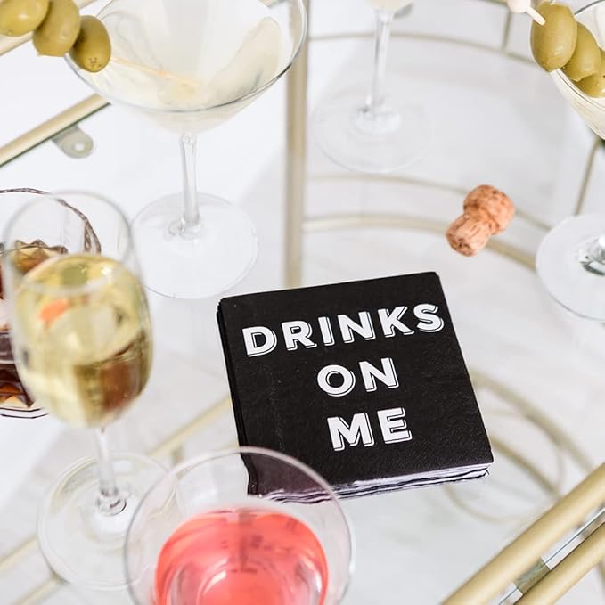 Twisted Wares - Funny Cocktail Napkins - Drinks On Me - Boutique Cocktail Napkins - Perfect for any Celebrations 5"X5" (20 Pack)