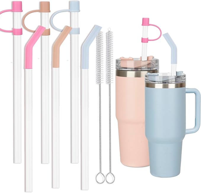 Silicone Straw Replacement compatible with Stanley Cup, with Reusable Stopper Cover, 6-piece set Accessories Fit Stanley Quencher H2.0 14/20/30/40 oz Tumbler with Handle