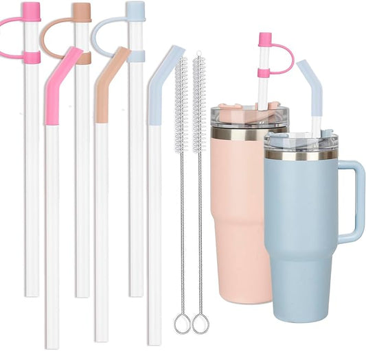 Silicone Straw Replacement compatible with Stanley Cup, with Reusable Stopper Cover, 6-piece set Accessories Fit Stanley Quencher H2.0 14/20/30/40 oz Tumbler with Handle