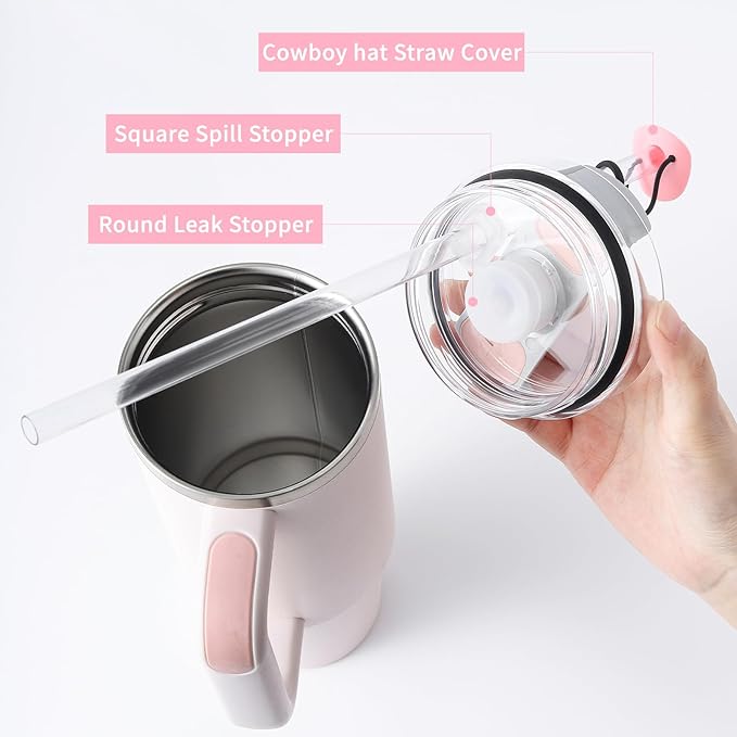 Spill Stopper Set Compatible with Stanley Cup 40oz 30oz, Cup Accessories Including Cowboy hat Straw Cover Cap and Leak Stopper set