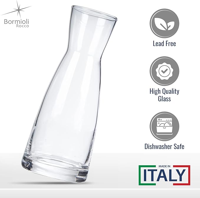 Bormioli Rocco Ypsilon Carafe with Cork Top - 18.5 oz Star Glass Water Pitcher & Juice Carafe with Modern Design Wide Mouth for Ice - Stylish Drinkware for Kitchen or Entertaining, Made in Italy