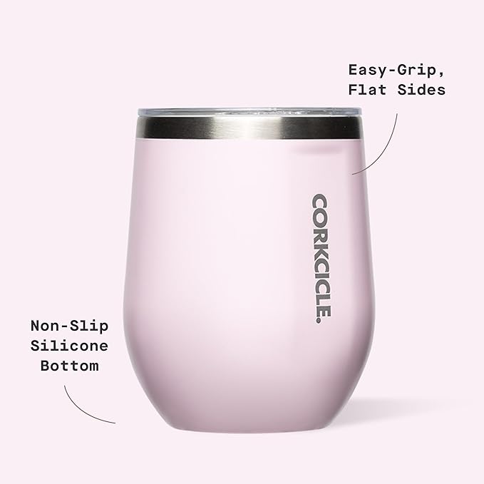 Corkcicle Stemless Wine Tumbler - Keeps Drinks Cold for 6 Hours - Triple-Insulated Stainless Steel - Non-Slip Base - Summer Drinkware Gift - Keeps Drinks Ice Cold - 12 oz - Powder Puff