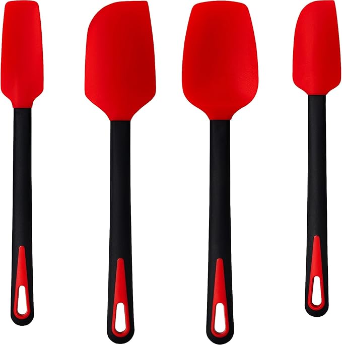 Maxjoy Silicone Spatula Set for Cooking Baking & Mixing, Heat Resistant Food Grade, 4 Pack Red and Black
