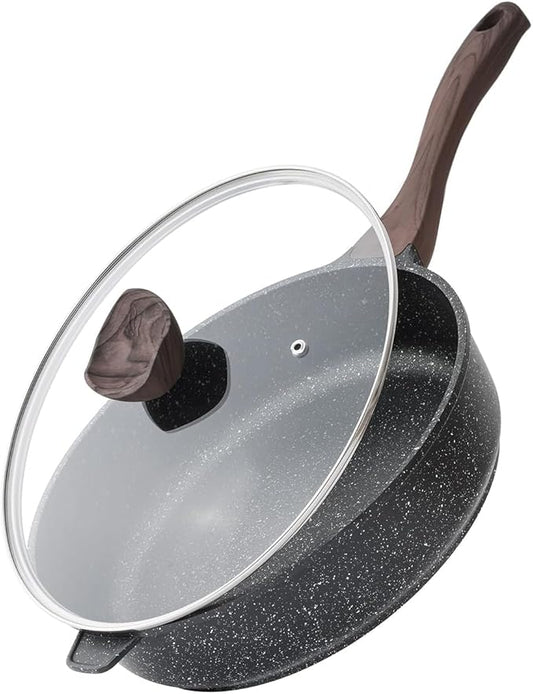 Kordisen Nonstick Deep Frying Pan with Lid, 10 Inch Non Stick Skillet, Saute Pan for Cooking, Healthy Induction Cookware, PFOA Free