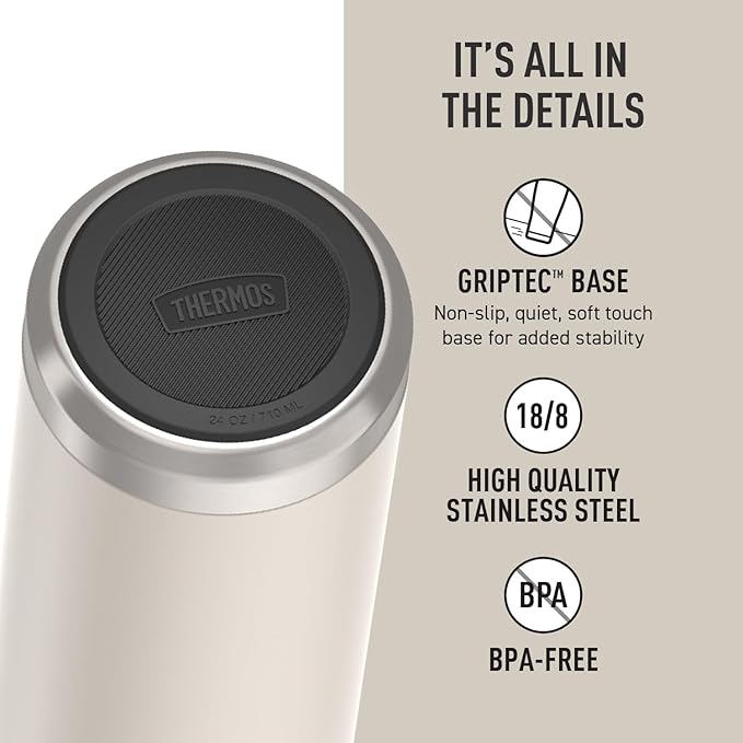 THERMOS ICON SERIES Stainless Steel Water Bottle with Spout - 24 Ounce, Sandstone - Vacuum Insulated Water Bottle with Lid
