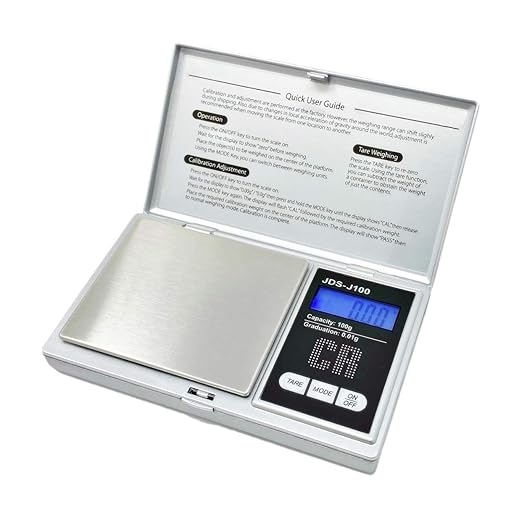 CR Scale Digital Pocket Scale - 1pc Premium Digital Food Scale 100g by 0.01g Digital Grams Scale Weight Scale Kitchen Scale Silver Gram Scale with Weight Portable Scale (JDS-J100) (Battery Included)