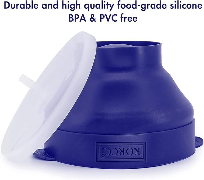 The Original Korcci Microwaveable Silicone Popcorn Popper, Microwave Popcorn Popper, Collapsible Microwave Popcorn Maker Bowl, No Oil Required, Use In Microwave, Dishwasher Safe (Blue)
