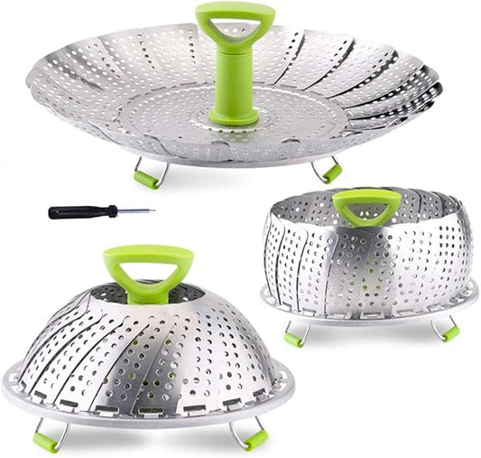 Vegetable Steamer Basket, Stainless Steel Folding Steamer Basket Insert for Veggie Fish Seafood Cooking, Expandable to Fit Various Size Pot (7.1" to 11" Triangle)