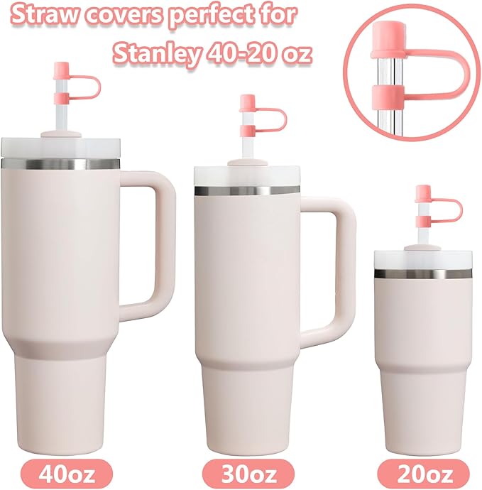 6PCS Silicone Straw Covers Cap Compatible with Stanley Cup 30-40 oz Tumbler with Handle 10mm Straw Toppers Reusable Straw Cover for Stanley Cup Accessories （Pink）