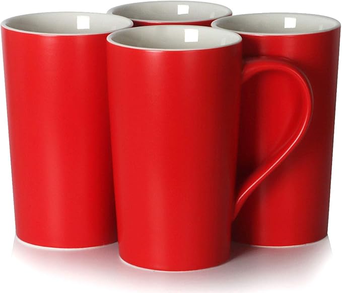 Smilatte 20 oz Large Coffee Mugs, M007 Plain Blank Tall Ceramic Cup with Handle for Dad Men, Set of 4, Red