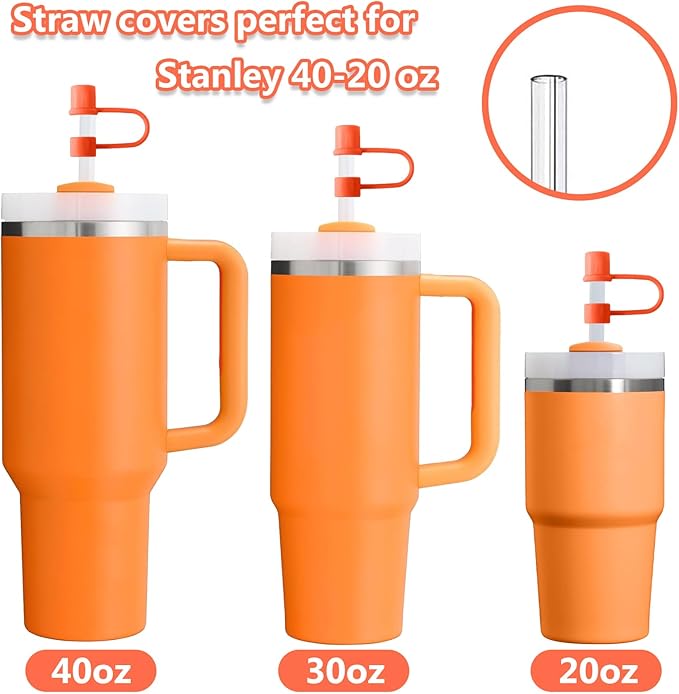 6PCS Silicone Straw Covers Cap Compatible with Stanley Cup 30-40 oz Tumbler with Handle 10mm Straw Toppers Reusable Straw Cover for Stanley Cup Accessories （Orange）