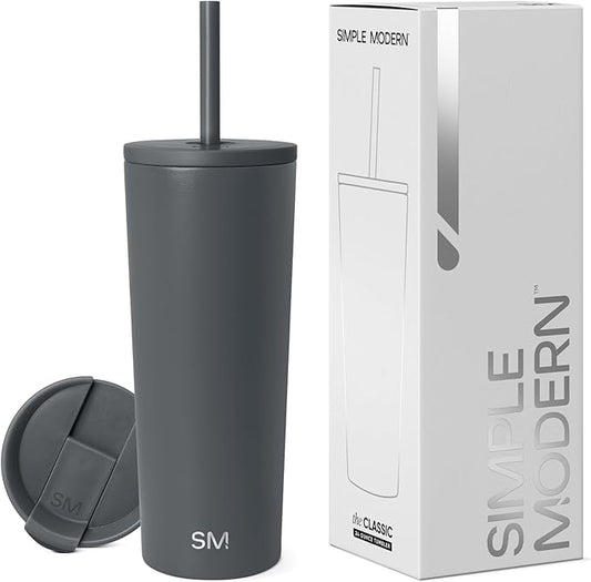 Simple Modern Insulated Tumbler with Lid and Straw | Iced Coffee Cup Reusable Stainless Steel Water Bottle Travel Mug | Gifts for Women Men Her Him | Classic Collection | 24oz | Graphite